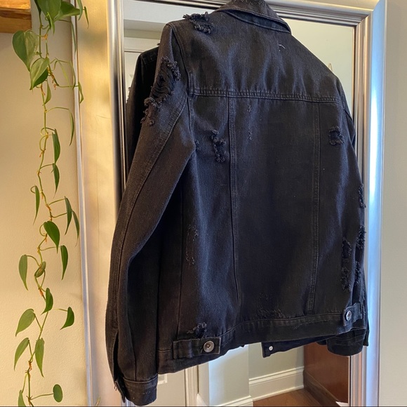 Ripped Black Boyfriend / Oversized Jean Jacket - Picture 3 of 6